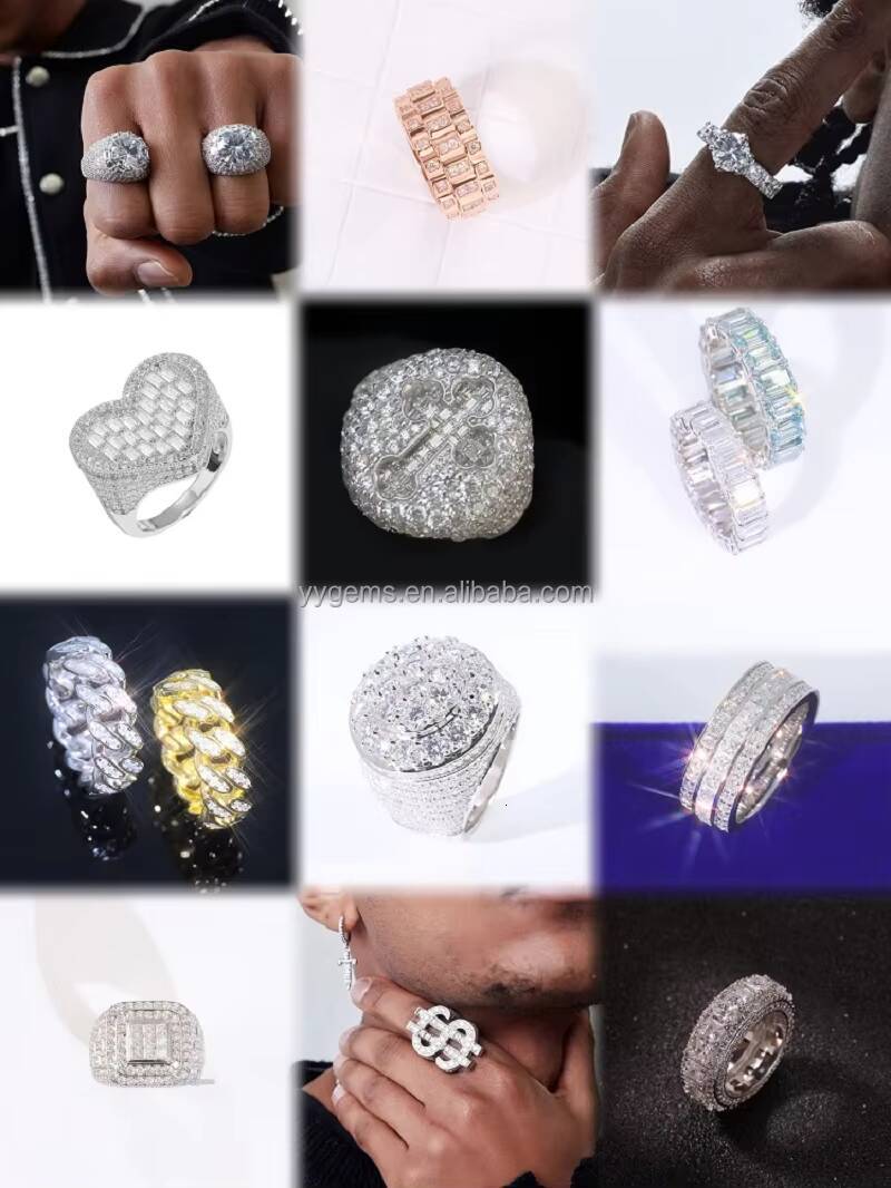 RTS Fashion Mans Cuban Ring 925 Sterling Silver Round Moissanite Diamond Hip Hop Mans Women Cuban Ring