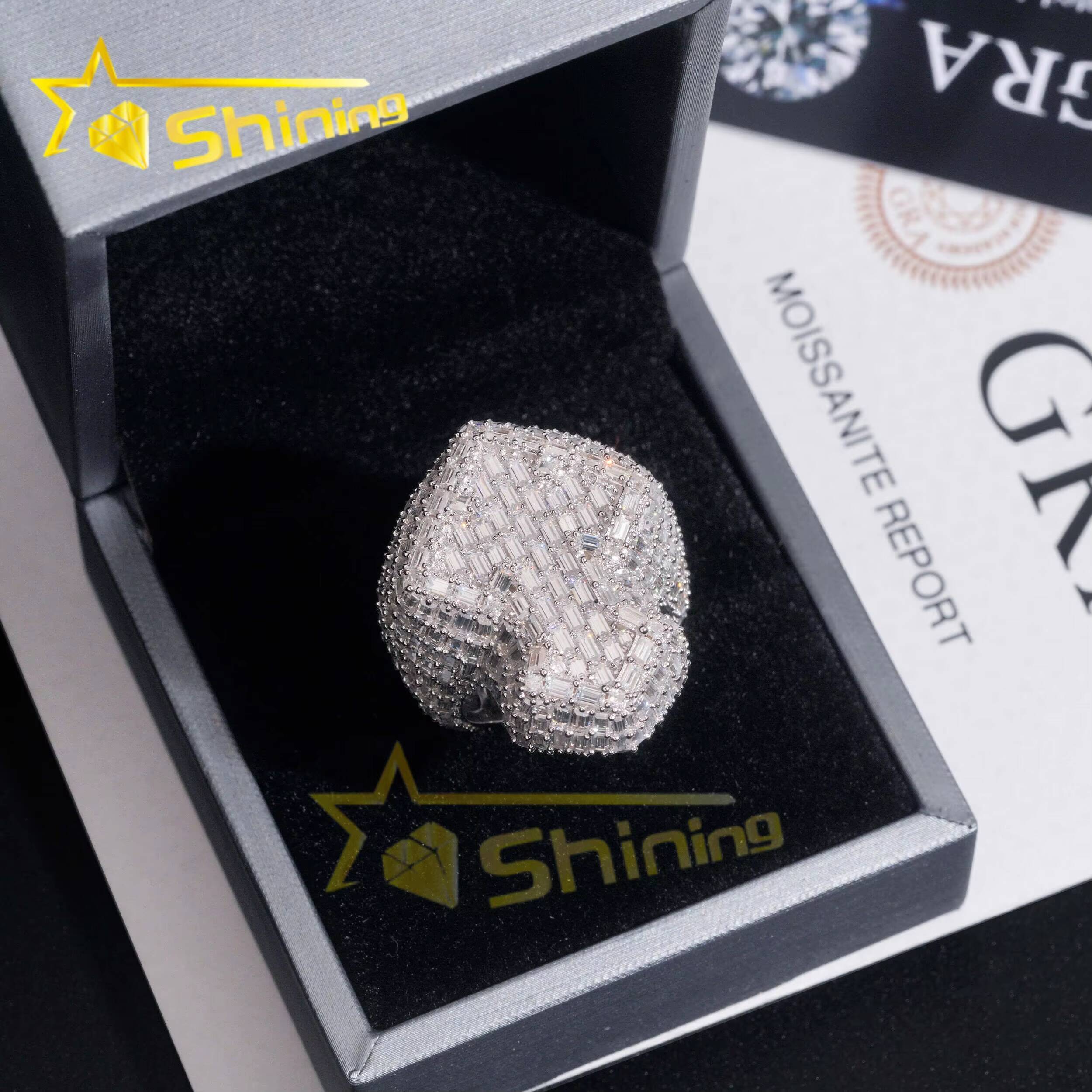 Luxury Emerald Cut Moissanite Iced Out Mens Ring 925 Silver Gold Plated Hip Hop Cross Men Ring