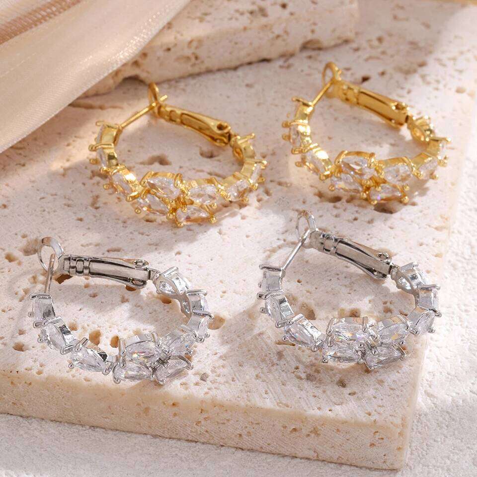 ZAKOL New Trendy Water Drop Circle AAA Zircon Hoop Earrings for Women Luxury Female Party Wedding Jewelry Gift