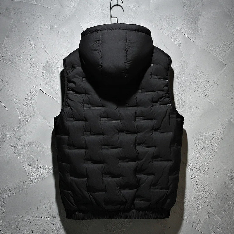 Winter Hooded Vest Men Pleated Solid Padded Windproof Warm Sleeveless Jacket Homme Casual Waistcoat Thicken Parkas 8XL 251225