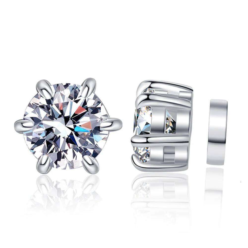 JOIAS HOME S925 Sterling Silver Hole Magnetic Classic 6-claw Ear-studs 1CT Moissanite Earrings for Women Cool Man's Ear Jewelry 04c