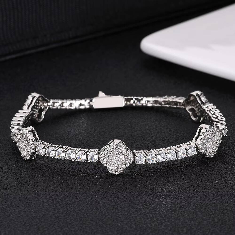 Luxury Cubic MoissaniteVVSia Gold Plated Floral Hip Hop Fashion Made of S925 silver Bracelet for Men Women