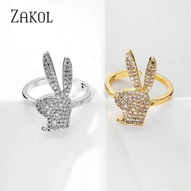 ZAKOL Cute Rabbit Open Rings for Women Fashion White Gold Color Party Jewelry 2023 New
