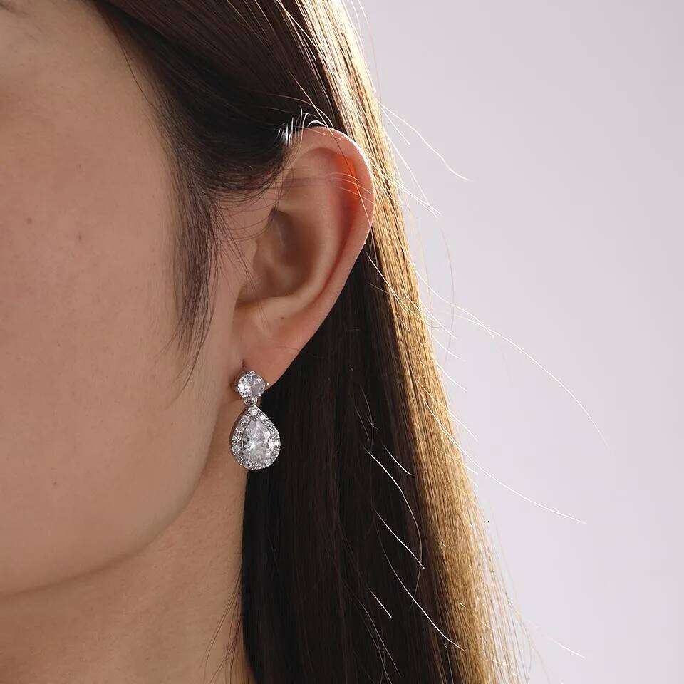 ZAKOL Classic AAA Cubic Zirconia Water Drop Dangle Earrings for Women Elegant Shiny Crystal Bride Wedding Jewelry