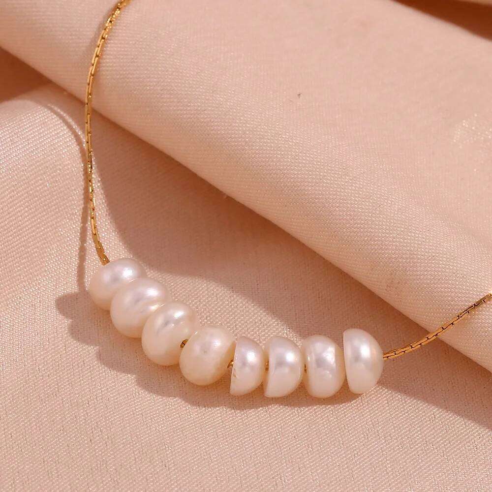 ZAKOL Vintage Natural Pearl Beads Chic Exquisite Necklace Thin Chain Stainless Steel Minimalist Charm Collar Jewelry for Women