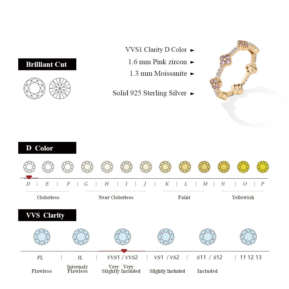 ATTAGEMS DVVS1 Ring for Women 100 Real 925 Sterling Silver Gold Plated Wedding Party Charm Fine Jewelry 251225