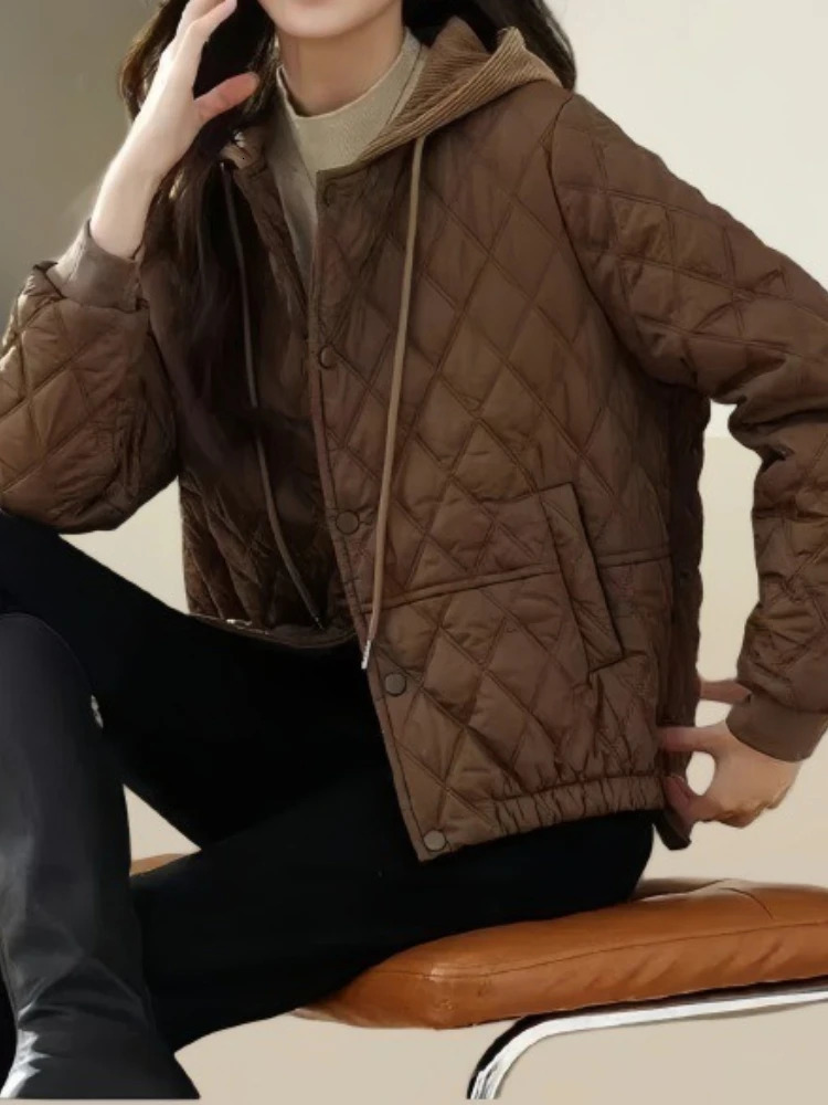 in Short Cotton Jacket Women Coats Hooded Outwear Loose Woman Clothes Jackets Tie Splicing Lightweight Cottonpadded 251210