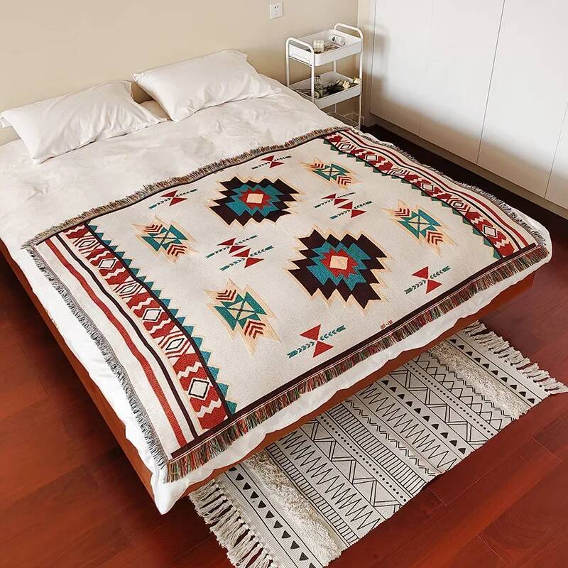 Bestseller Bohemian Style Cotton Yarn Jacquard Cover Blanket Decoration with Tassels Linen Hotel Flag Bed End Towel ddmytues