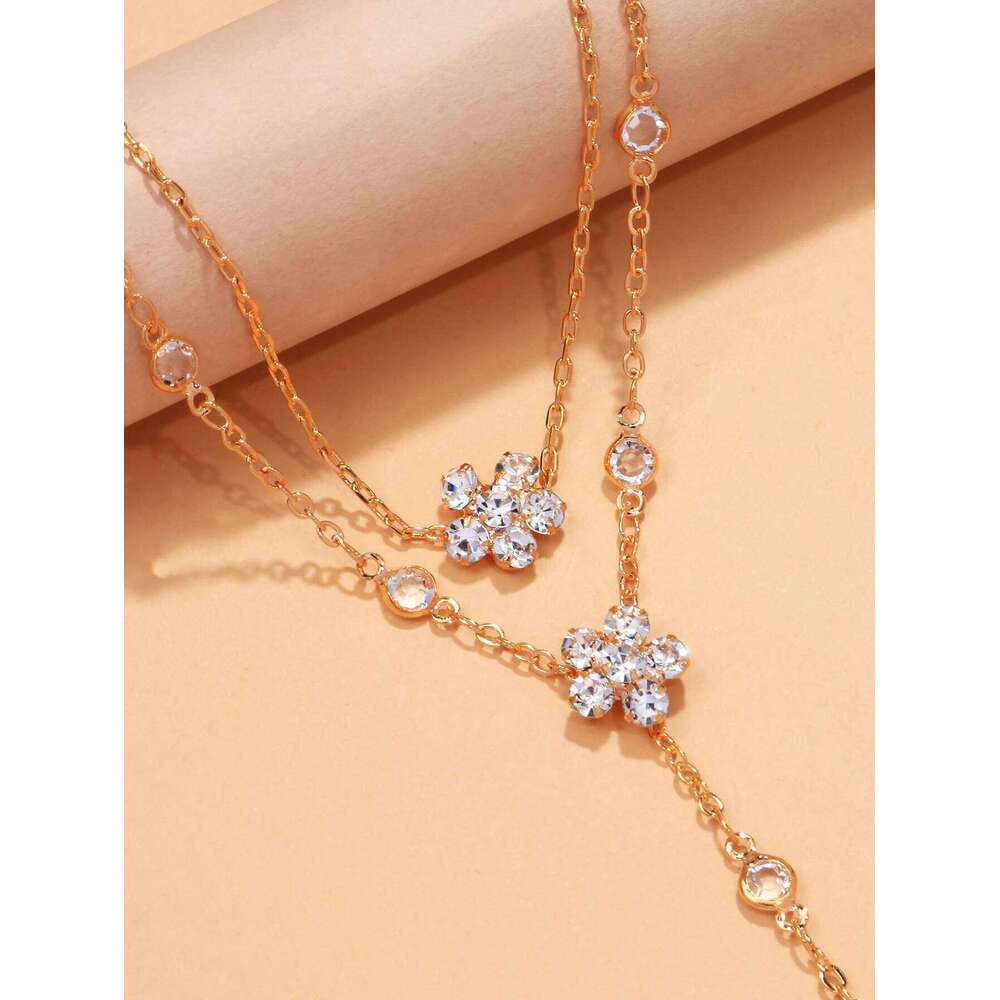 Rhinestone flower finger bracelet for women, daily party jewelry, wristband, simple and fashionable jewelry accessories 25H1229