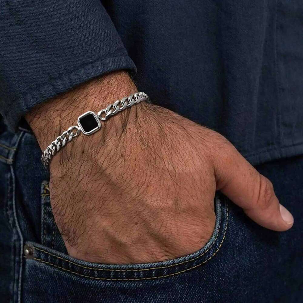 Vnox 5mm Width Adjustable Chain Bracelet Men, Stainless Steel Acrylic Six-Sided Polished Jewelry Gifts for Husband Son Him 25H1229