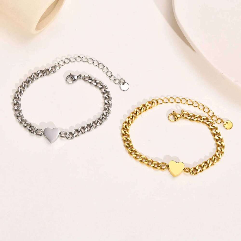 Vnox Love Heart Couple Men Women, Adjustable Stainless Steel Cuban Chain Bracelets Set,Valentines Day Gift for Him 25H1229