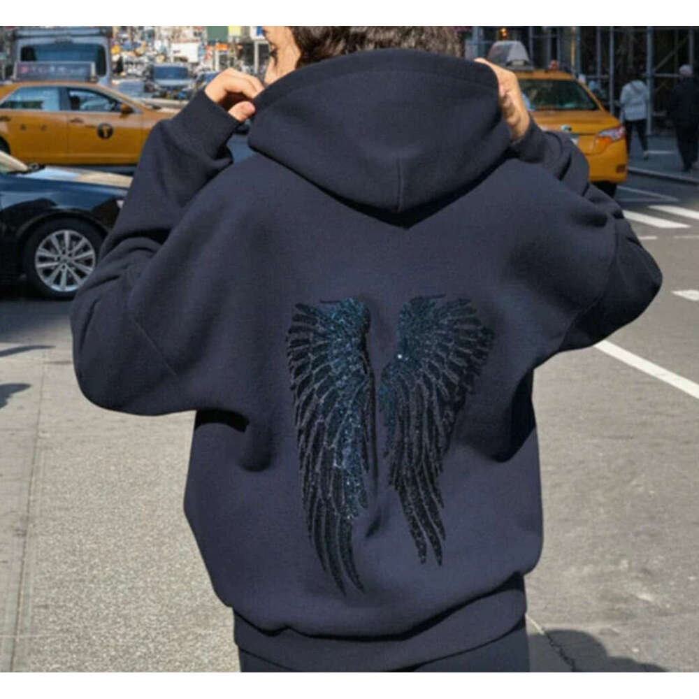 2025 Autumn Winter New Women's Wing Sequin Casual Sweatshirt Long Pants Fashion Versatile Solid Color Set