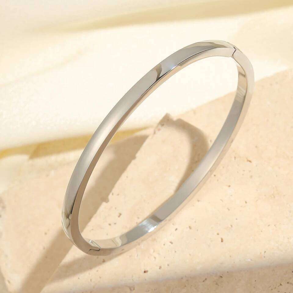 ZAKOL 3pcs Glossy 18K Gold Plated Stainless Steel Bangle Bracelet for Women Basic Wristband Bangles Waterproof Jewelry