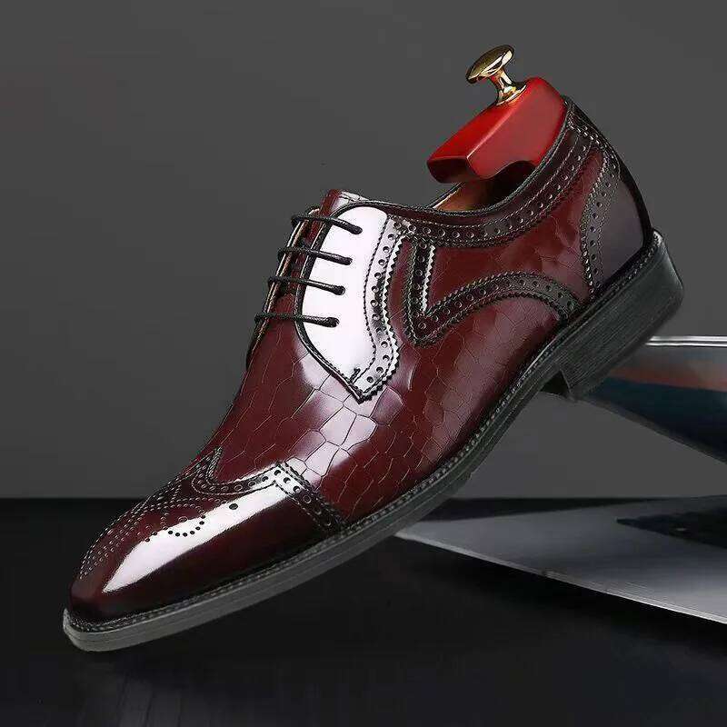 New Oxford men's high-quality pointed-toe wedding leather shoes Office gentleman men's flat shoes 38-48 LEEGO LENS