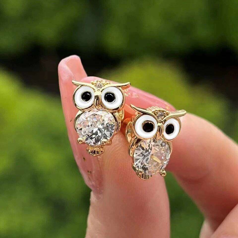ZAKOL AAA Cubic Zirconia Gold Color Owl Stud Earrings Women for Dance Party Cute Girl Gift Luxury CZ Ear Jewelry