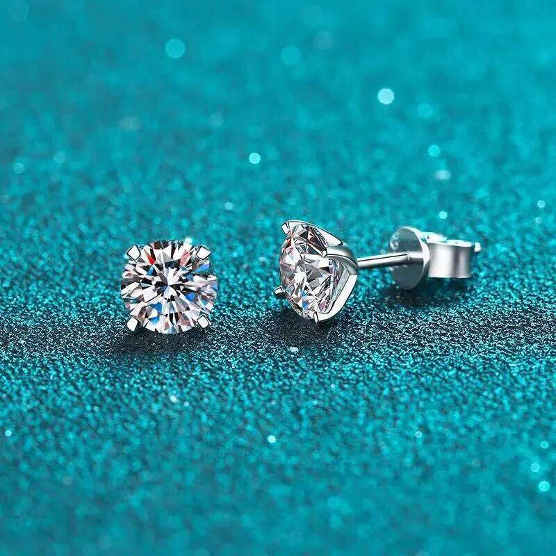 18K Gold Inlaid Square Paired with 0.2 -2 Ct Moissanite Diamond Earrings, Simple and Stylish Earrings 89a