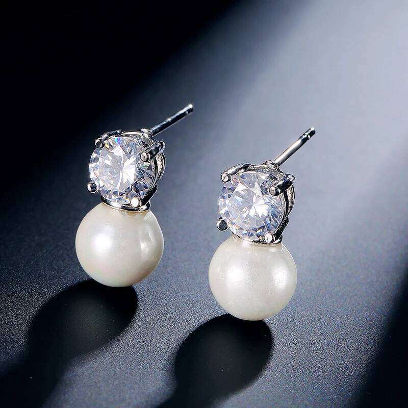 ZAKOL Simple Clear Zircon Pearl Stud Earrings for Women Wedding Exquisite Birthday Engagement Jewelry Gifts