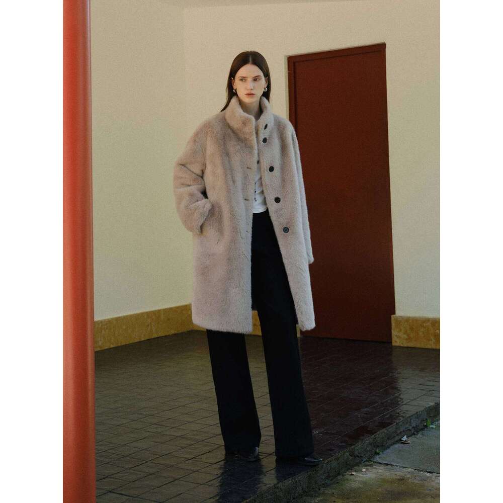 Korean Stand-Up Collar Mink For Women Winter New Style Faux Fur Warm Coat Soft Cozy Streetwear