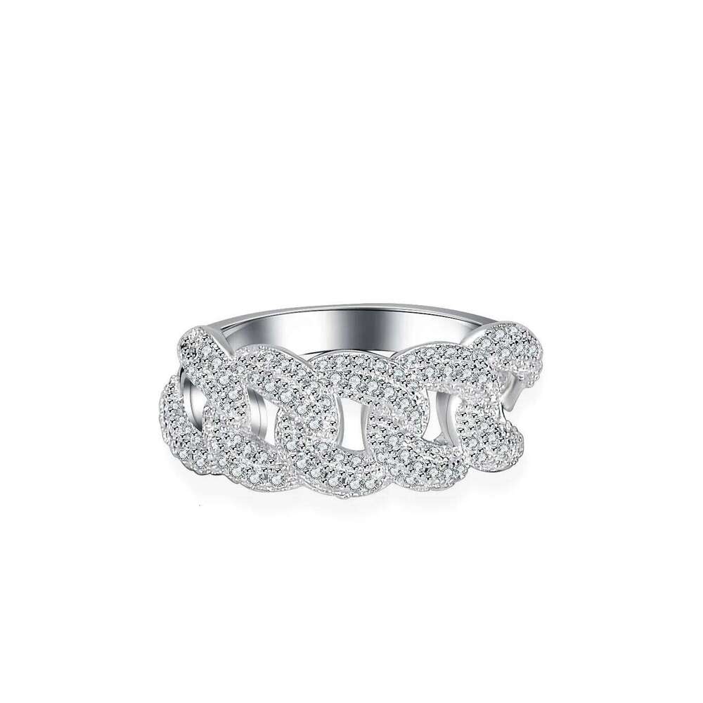 18K gold inlaid diamond moissanite fashionable and personalized PT950 platinum women's double row ring, Cuban ring 782