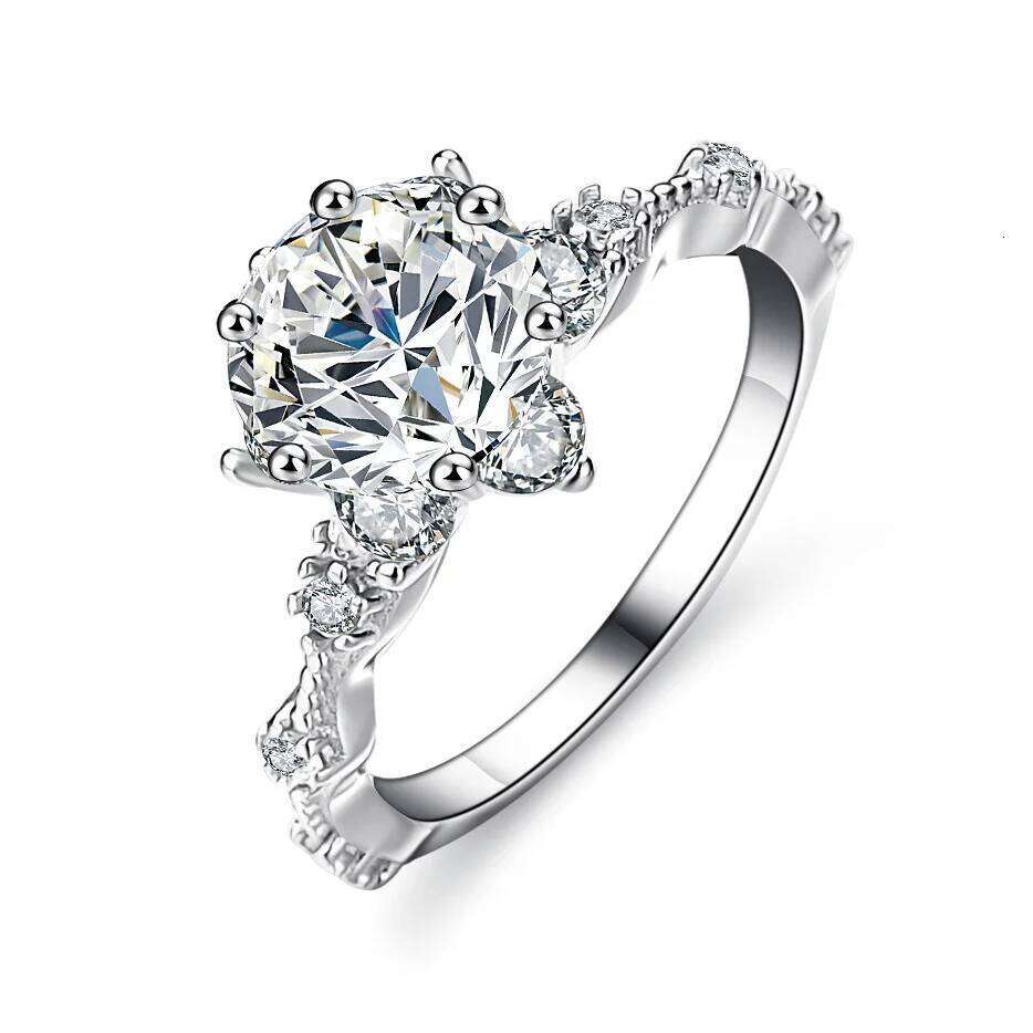 GRA Certified Sunflower D Color Moissanite Diamond Ring for Women S925 Sterling Silver 18K White Gold Plated Wedding Band 29f