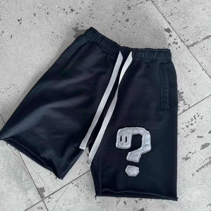 Y2K casual shorts trend symbol patchwork drawstring shorts solid color retro Harajuku hip hop men women fine fabric street wear 251223