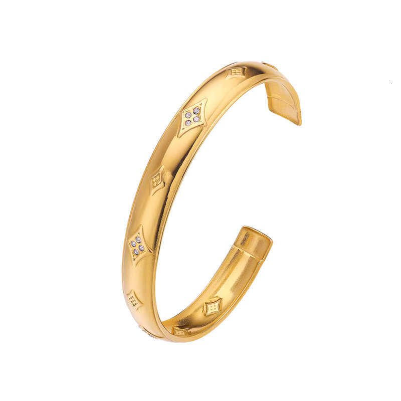 European and American Retro Fashion Titanium Steel Diamond Pattern Inlaid Zircon Adjustable Open Bracelet 18K Gold Plated Elegant Versatile Jewelry