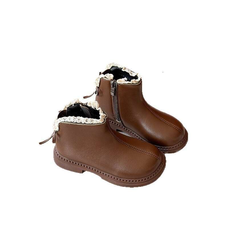 Ins British Style Martin 2025 Autumn Winter New Girls Lace Trim Leather Soft Sole Fleece Short Boots