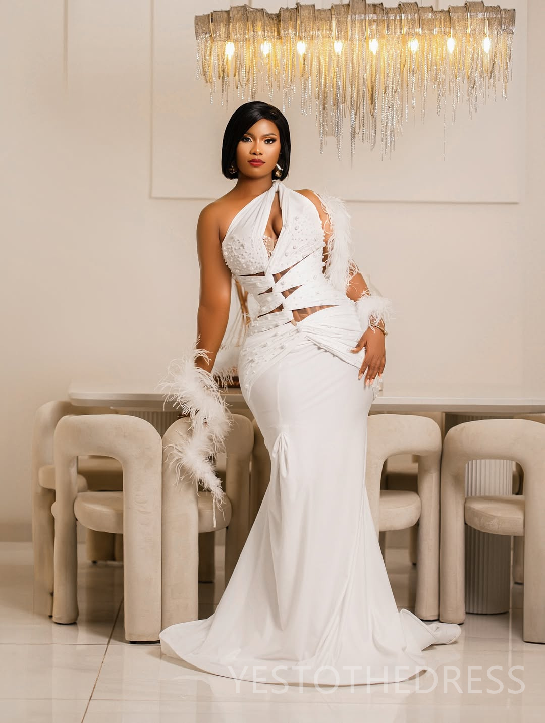 2026 Plus Size Light Ivory Prom Dress Mermaid Evening Dress Robe De Soiree One Shoulder Pearls Pleated Crystals Birthday Dress Second Reception Gown A