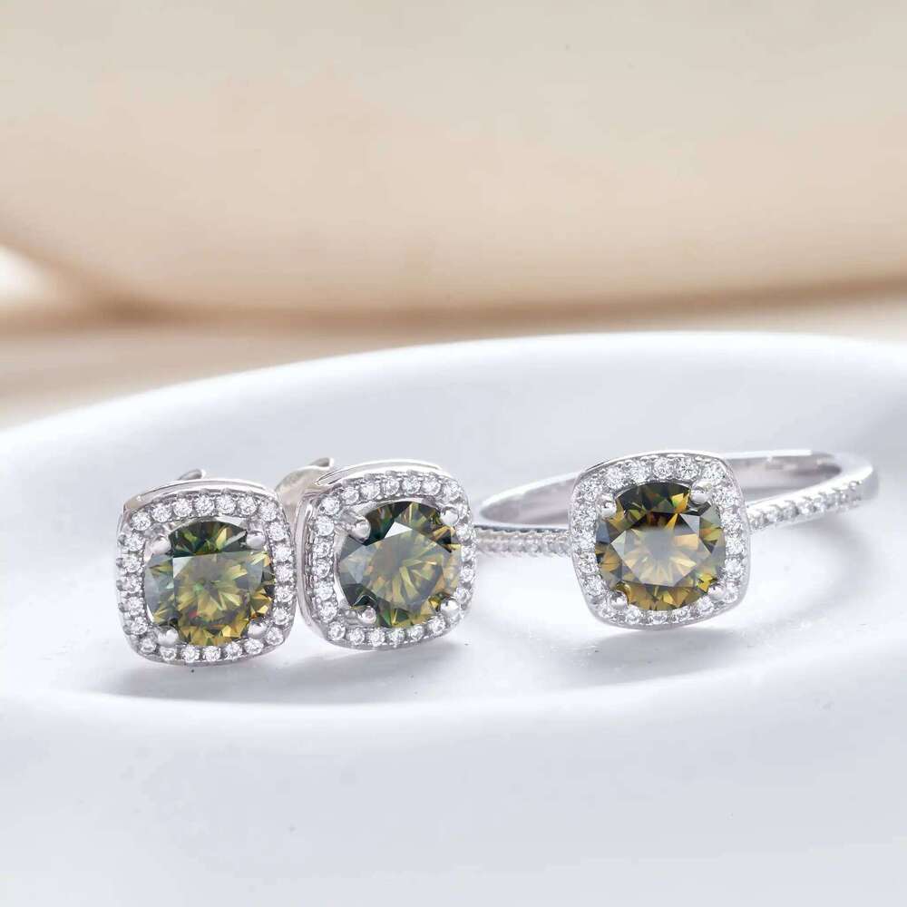 Yellow Green color moissanite S925 Jewelry Set With Certificate for charm lady Pass Dismond Test Jewerly Dating Gift Customized 340