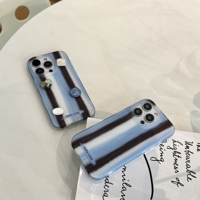 Color-Block Blue and Brown Striped 16 Phone Case Compatible with Apple 15 Max 3D 14 Pro Double Layer