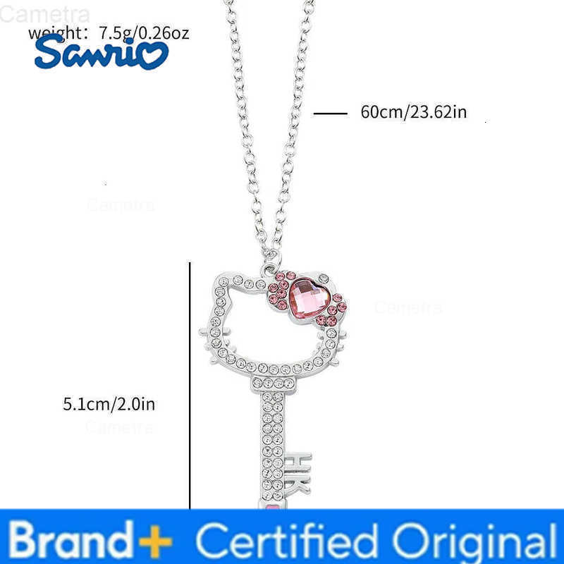 Sanrio Hello Kitty Necklace Anime Pink Peach Heart Crystal Cat Key Pendant Jewelry Gift for Fans H251229