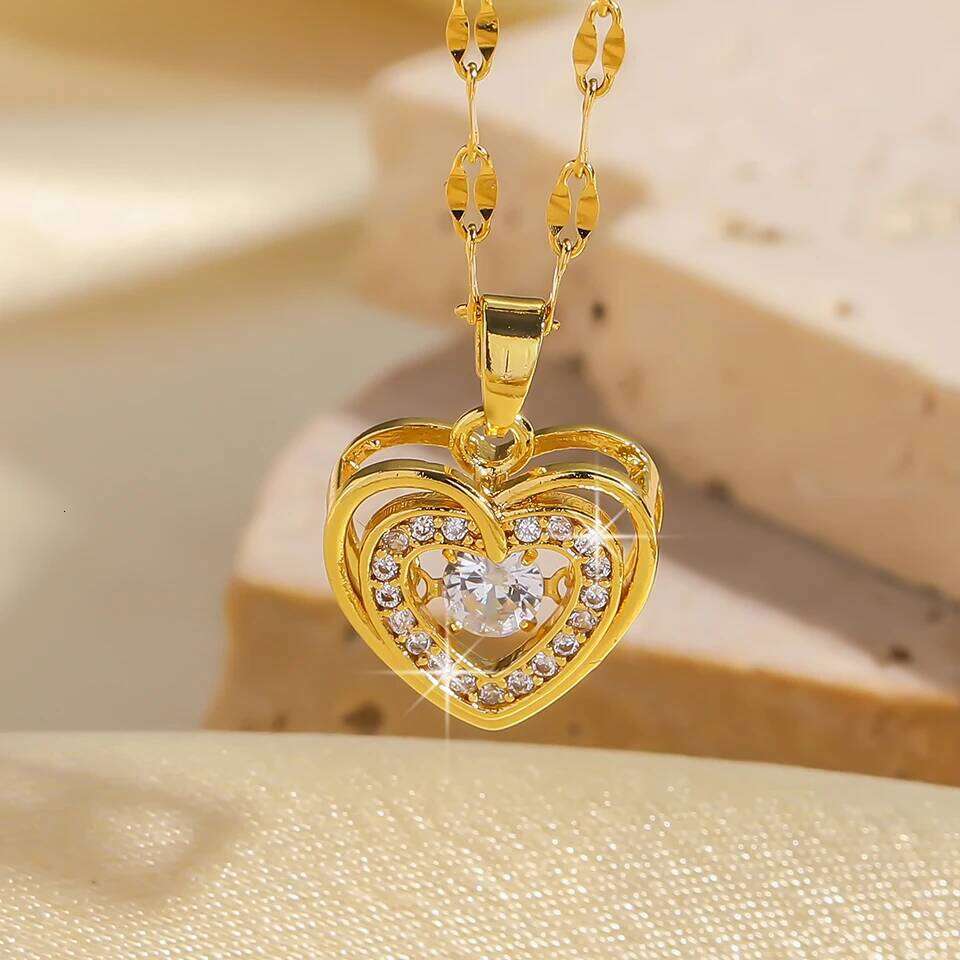 ZAKOL Temperament Smart Love Zircon Necklace for Women Gold Color Light Luxery Titanium Steel Pendant Necklaces Party Jewelry