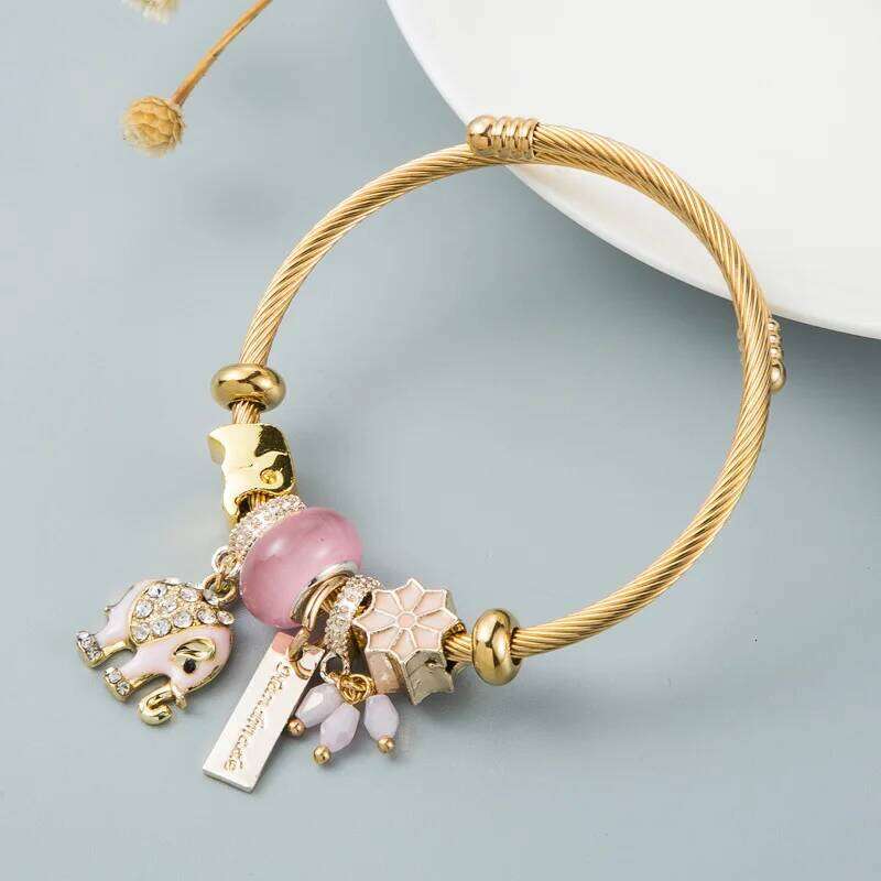 Luxury Elephant Butterfly Bracelets Stainless Steel Bracelet Women Jewellery 25H1229