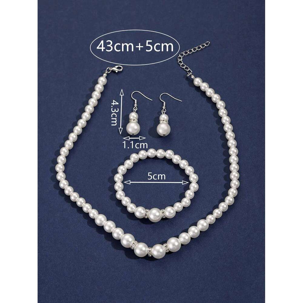 ZAKOL 4 Pcs Women's Pearl Fashion Simulated Pearls Versatile Earrings Necklaces Bracelets Jewelry Set Gift