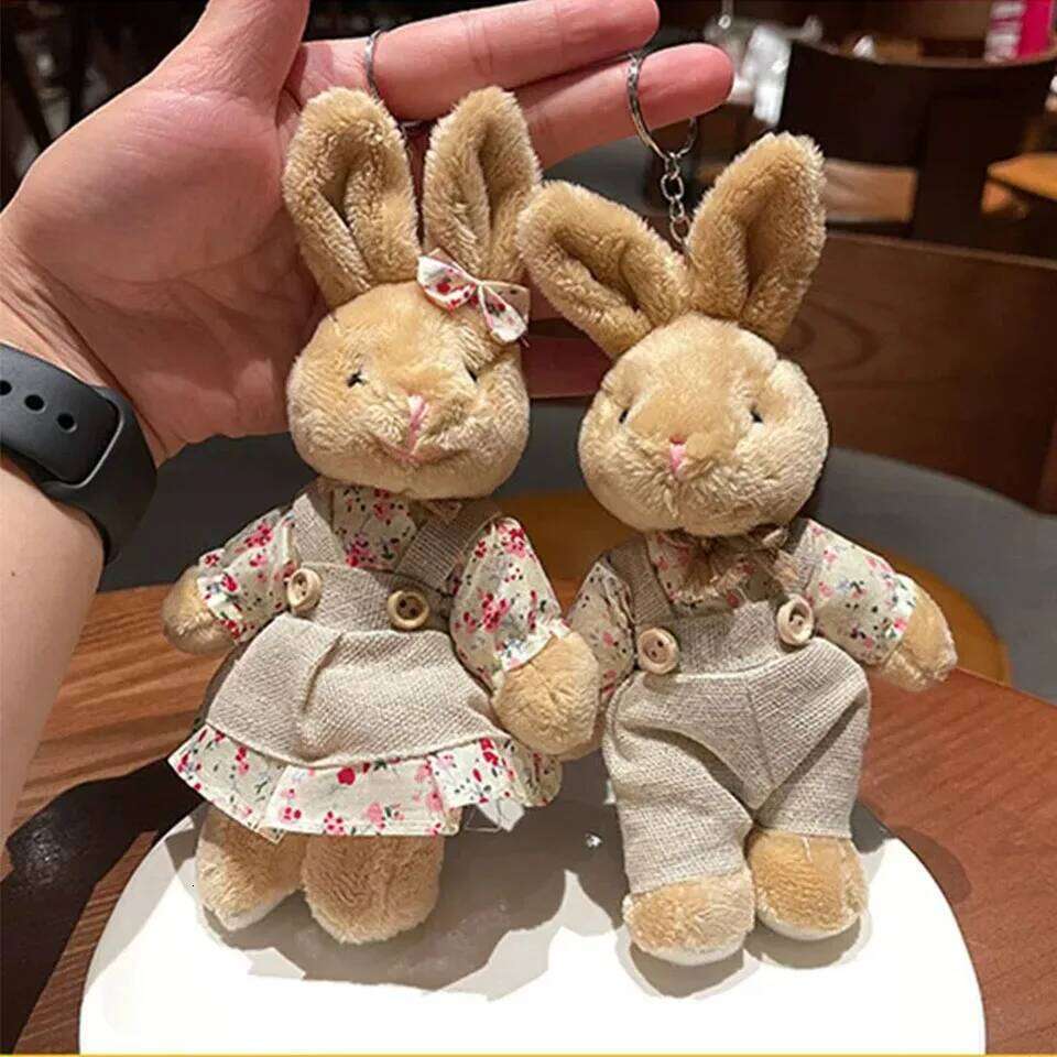 ZAKOL Cute Wear Clothes Bear Plush Toy Cartoon Rabbit Pendant Doll Keychain Backpack Car Bag Decoration Key Ring Girls Gift