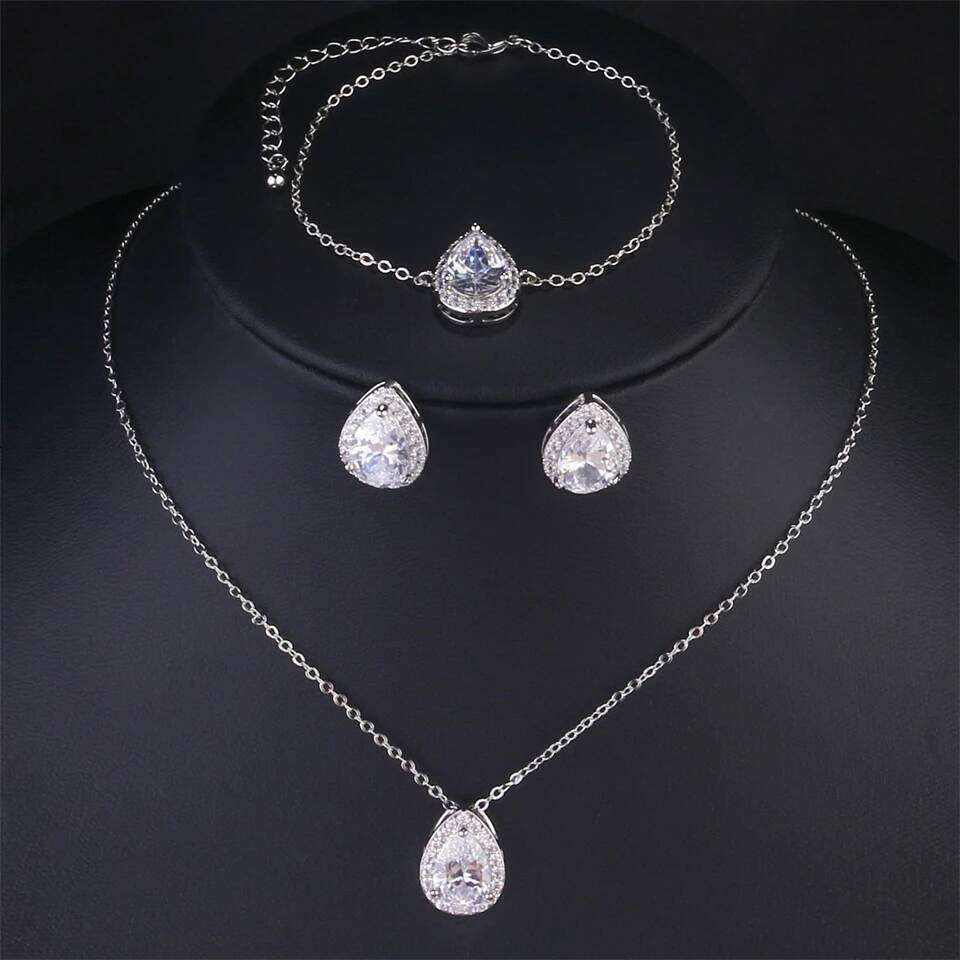 ZAKOL Classic Water Drop Zirconia Wedding Set for Women Shiny AAA Cubic Zircon Earrings Necklace Jewelry Sets Gift