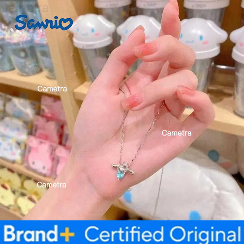 Sanrio Cinnamoroll Pink Diamond Heart Necklace with Crown Charm Cute Big Eared Dog Pendant Dainty Collarbone Chain Gift for Women Girls H251229