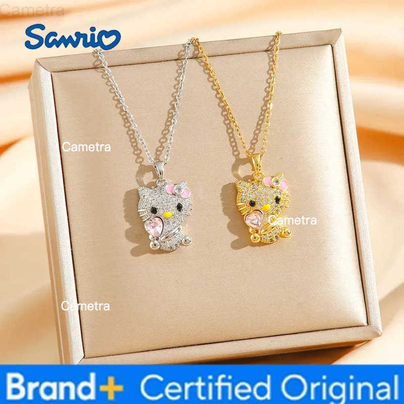 Sanrio Stainless Steel Chain Sweet Pink Heart Zircon Hello Kitty Pendant Necklaces for Women Girl Jewelry Accessories Daily Gift H251229