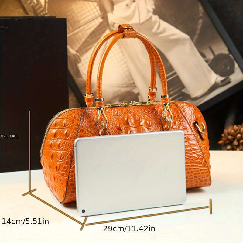 JINXIANGGUO Vintage Crocodile Pattern For Women Fashion Shoulder Handbag With Adjustable Strap Zipper Closure Polyester Lined Edge Paint Detail Multip