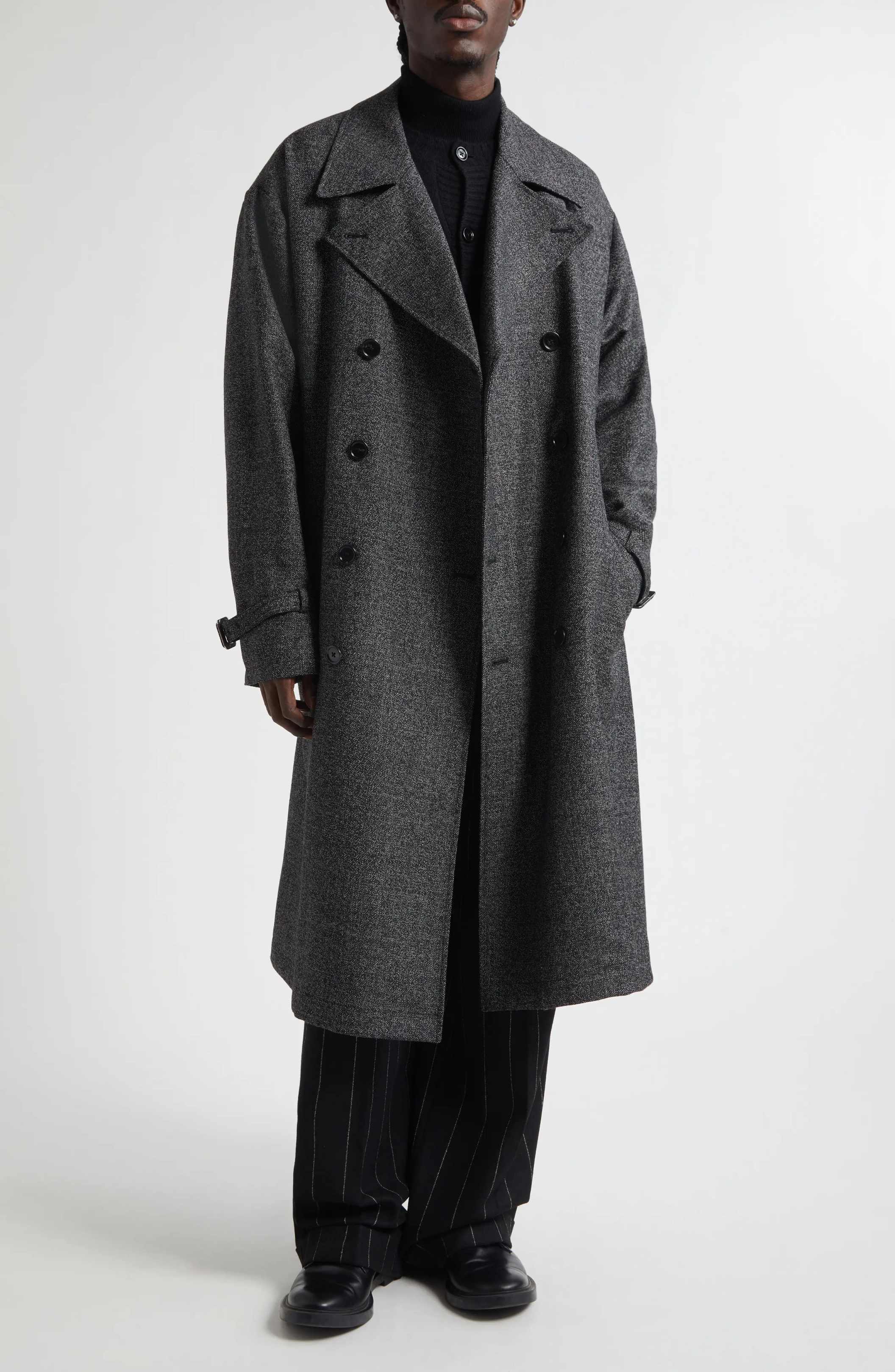 Casual Men Long Coat Double Breasted Notched Lapel Jacket Blazers Autumn Winter Customized One Piece Outdoor Wear