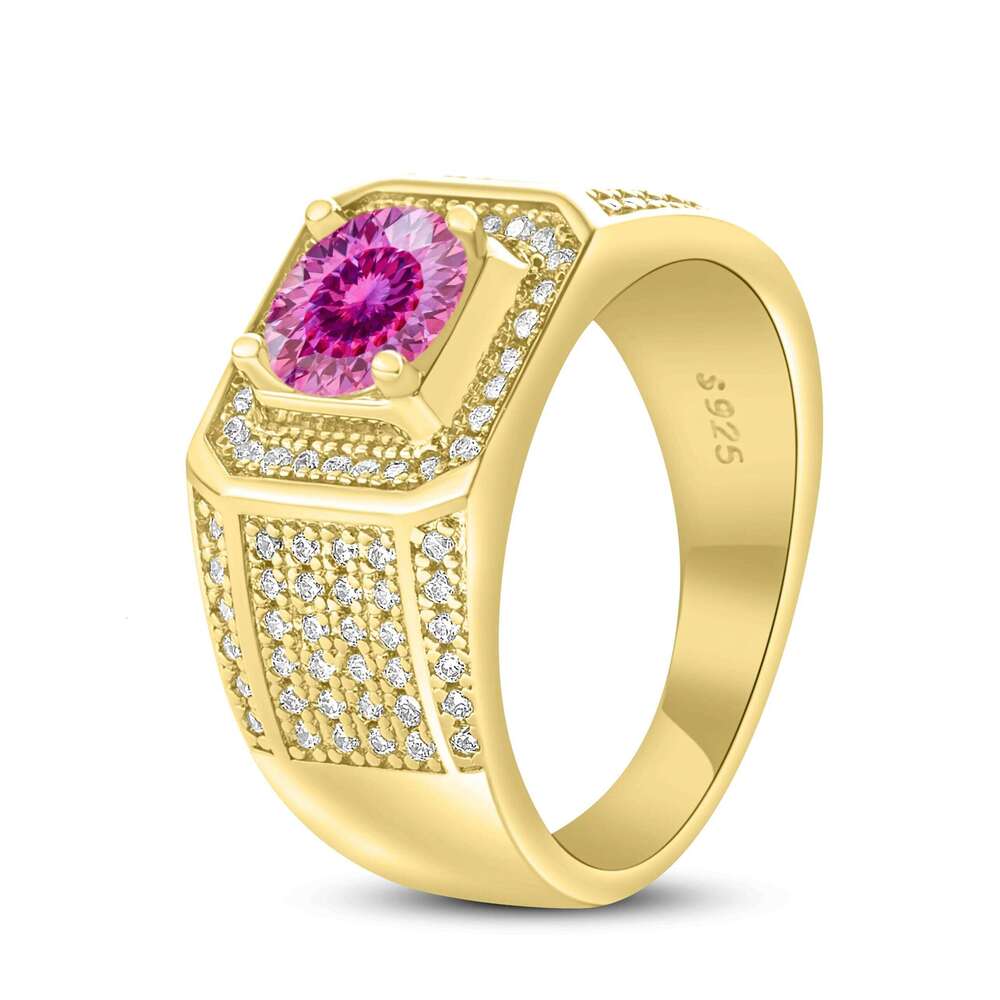 1CT 6.5mm Moissanite For Men Sterling Silver Platinum Plated Ring Lab Diamond Men's Rings Wedding Jewelry GRA Certificate 6fa