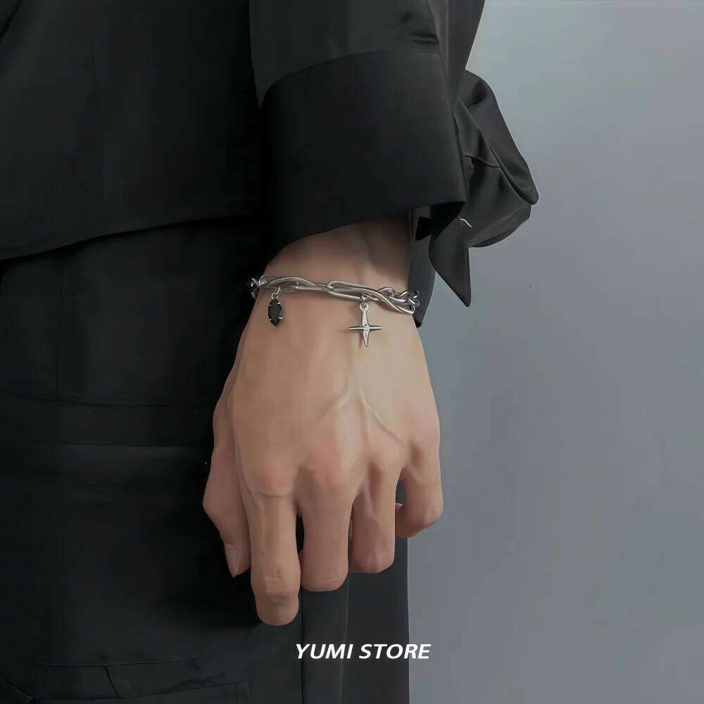 2025 Retro Black Star Titanium Steel Bracelet For Men Women Trend Hip Hop Unisex Jewelry Cool Stuff Kpop Luxury Accessories 25H1229