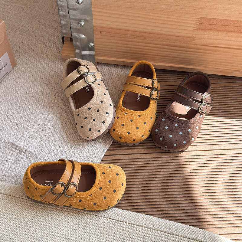 Children's Mori Style Polka Dot Leather 2025 Spring and Autumn New Korean Version Girls' Shallow Princess Shoes Soft Sole Flats