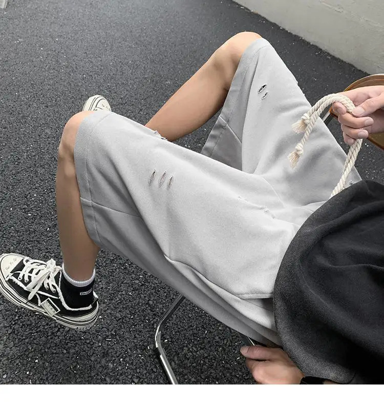 High Street Ripped Men Summer Retro Sports Cropped Pants 251223