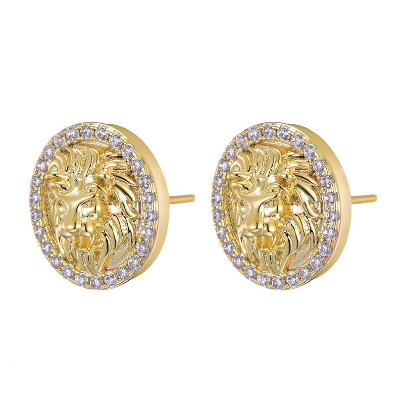 Classics Lion Stud Earrings Gold Color Filled Zircon Rhinestone Earrings for Men Women Hip Hop Jewelry Accessories Gifts 251224