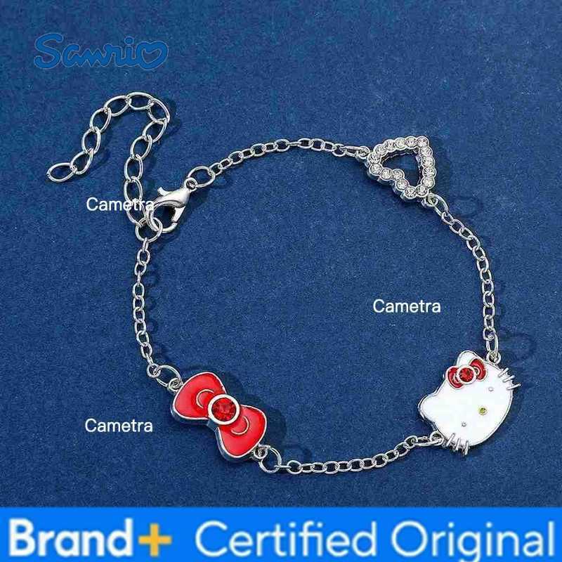 Sanrio Anime Bracelet Cartoon Figure Hello Kitty Head Heart Shape Rhinestones Metal Bracelet Bangle Kawaii Jewelry Accessories H251229