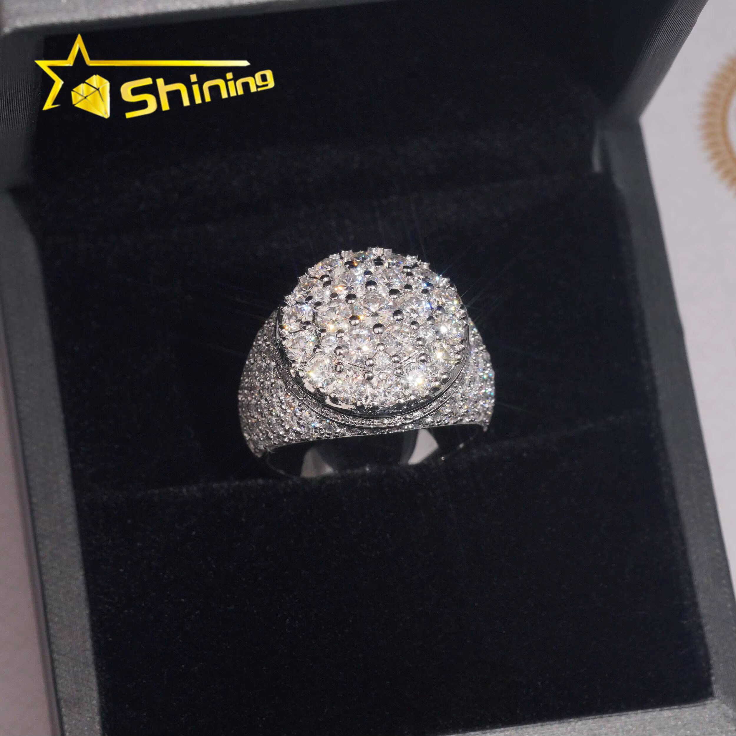 Man Gift Fire Jewelry Honey Comb Setting Luxury Hip Hop Hot Selling S925 Solid Silver Iced Out Moissanite Diamond Round Ring