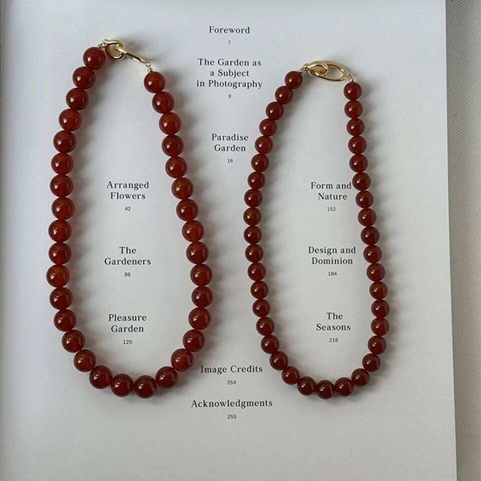 ZAKOL 8mm/10mm Dark Red Agate Natural Stone Strand Beaded Necklace Double Toggle Clasp Sweater Chain Choker for Women