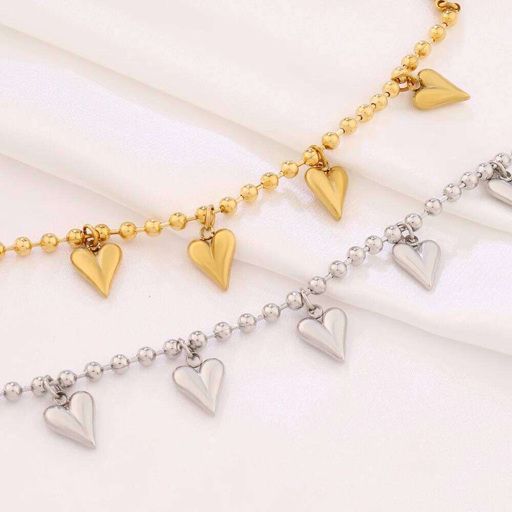 316L Stainless Steel Heart Pendant Bracelet For Women Fashion Gold Color Beads Chain Bracelets Jewelry 25H1229