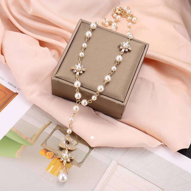 ZAKOL Elegant Long Pendant Necklace for Women Luxury Imitation Pearl Sweater Chain Party Accessories